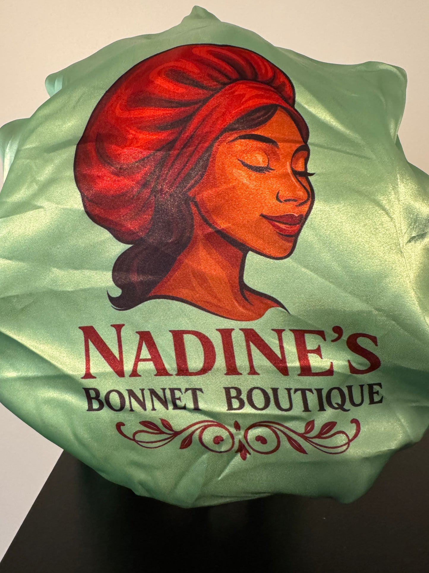 Satin Silk Bonnet With Rhinestone And Logo