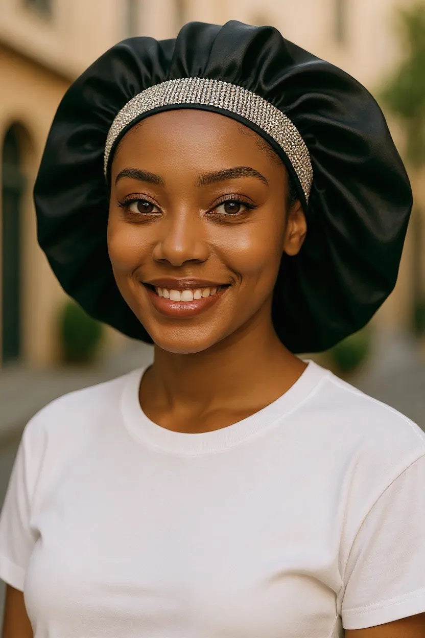 Luxury Black Satin Silk Bonnet