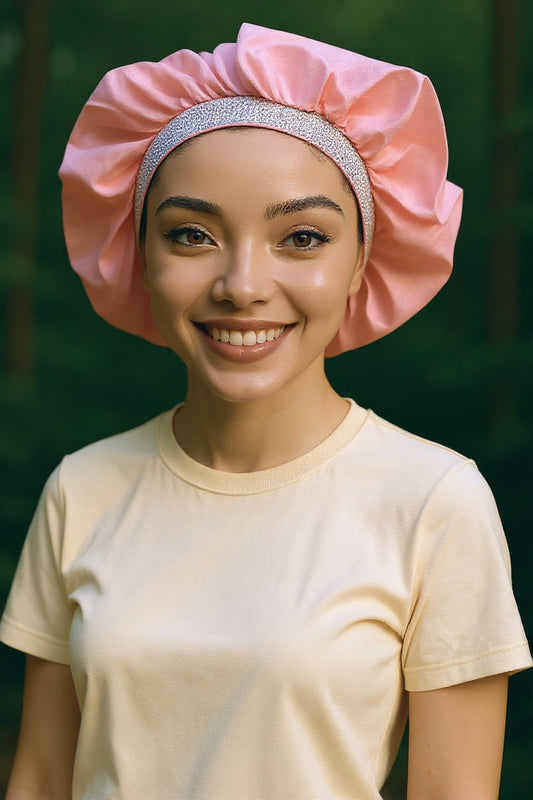 Luxury Pink Satin Bonnet with Rhinestone