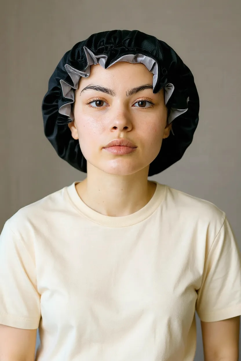 Black Satin Bonnet With Silver Inside