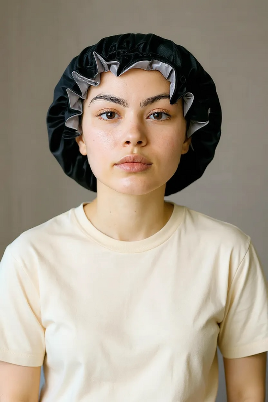 Black Satin Bonnet With Silver Inside