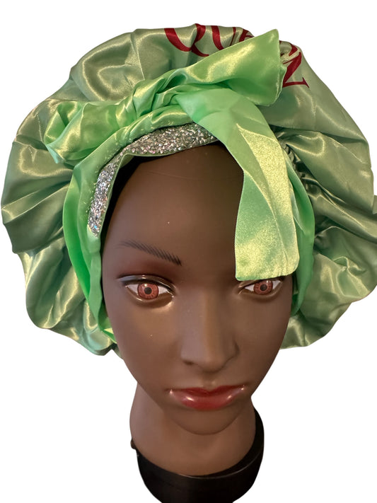 Satin Silk Bonnet With Rhinestone And Logo