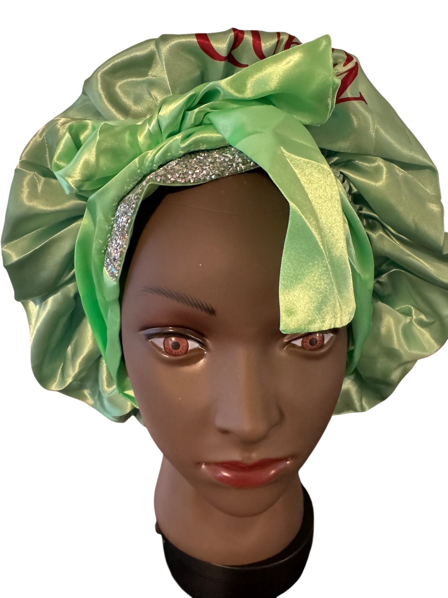 Satin Silk Bonnet With Rhinestone And Logo